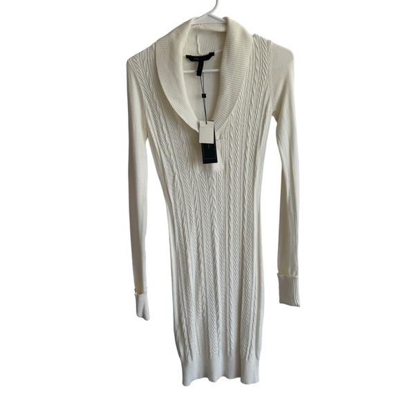 NWT BCBGMAXAZRIA Persa Shawl Collar Tunic Sweater Dress in Gardenia, Size XS - Picture 2 of 8